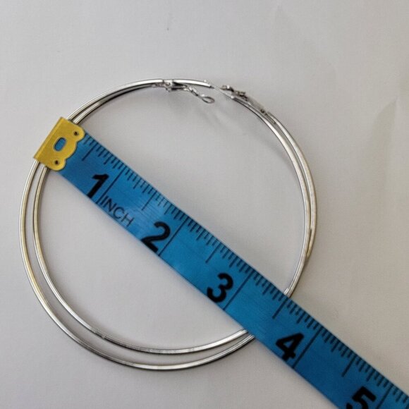 Huge Silver Tone Hoop Earrings - Picture 4 of 5